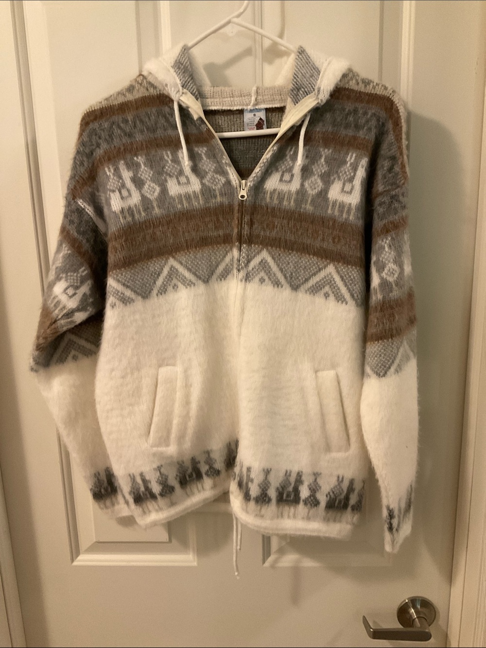 Artesanias Tuntaquimba Alpaca Wool Full Zip Hooded Sweater Southwest Look S NWOT